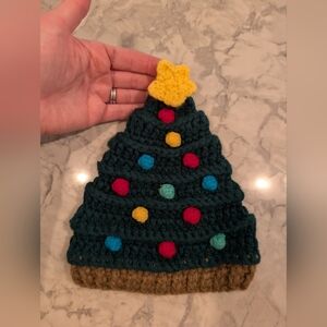 Crochet Christmas Tree Hat with Colorful Ornaments, 6-12 MO